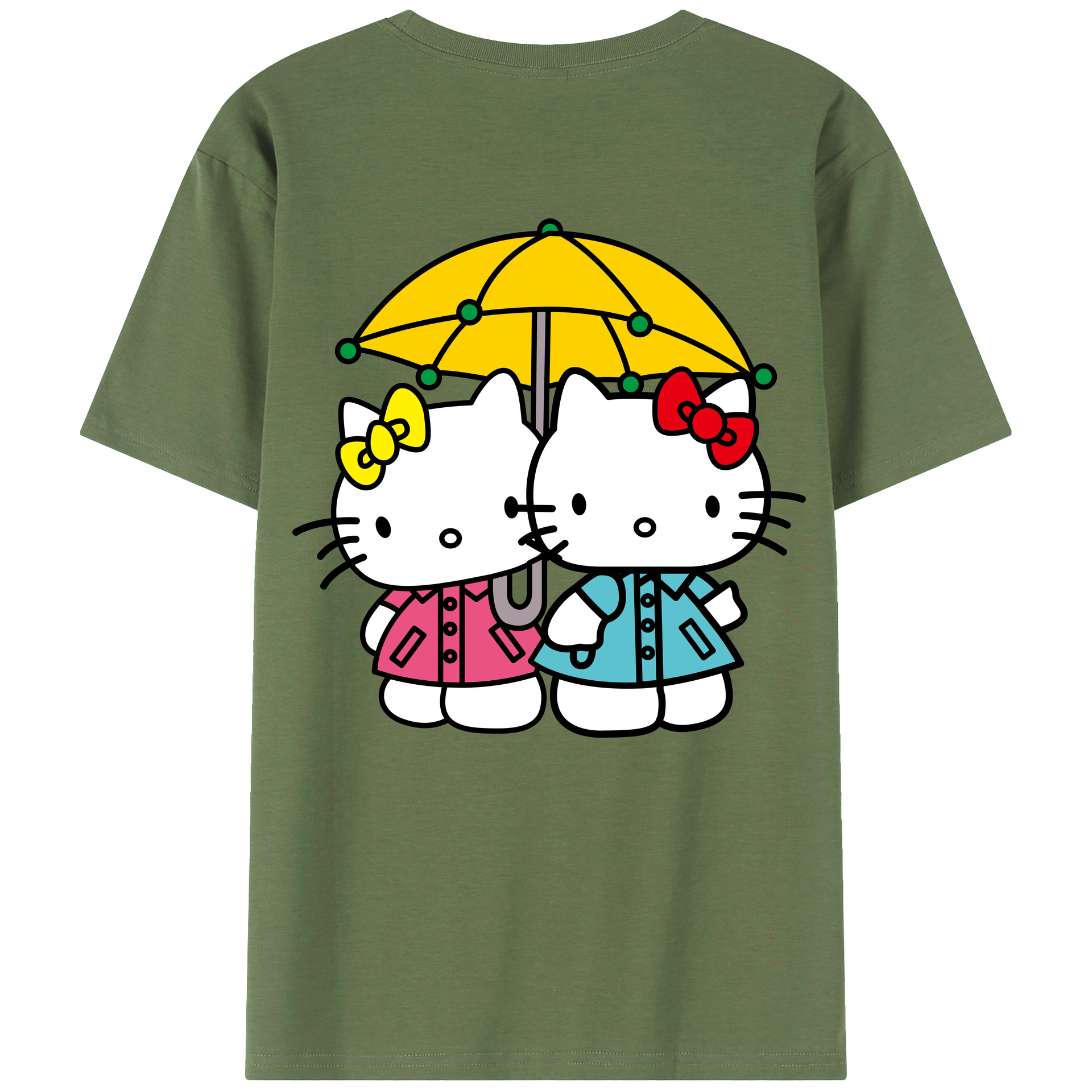 （画像用） Hello Kitty ハローキティ 綿100％ メンズ半袖Tシャツ（バックプリント） 通気性